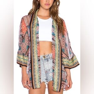 Gypsy 05 Silk Kimono Coverup Top Beach Summer Orange Tribal Boho Hippie